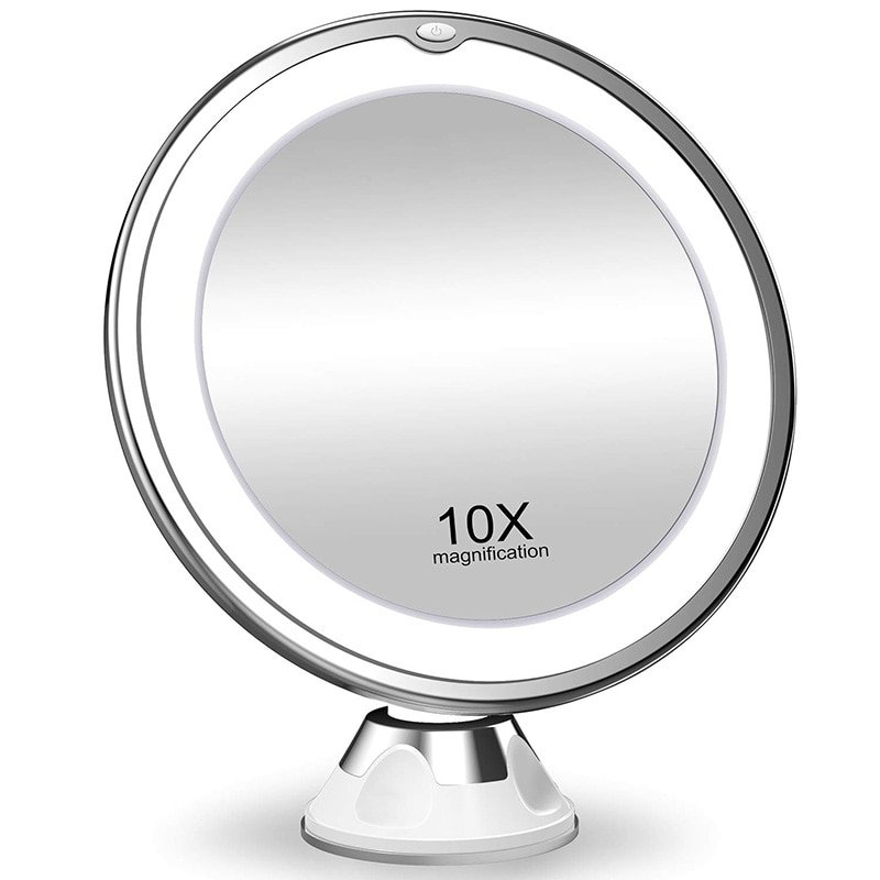 Espelho De Maquiagem Flexível 10x Espelhos De Aumento Led Iluminado Por Toque Gabinete
